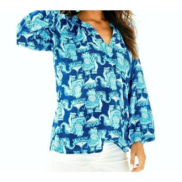 Lilly Pulitzer Martinique Joy Ride Top Blouse Blue - Picture 1 of 9